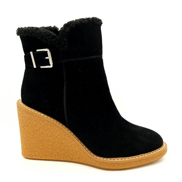 NEW Franco Sarto Ulayna Cozy Boots Womens 10 Wedge  Suede Faux Fur Y2K Chic - Picture 1 of 10